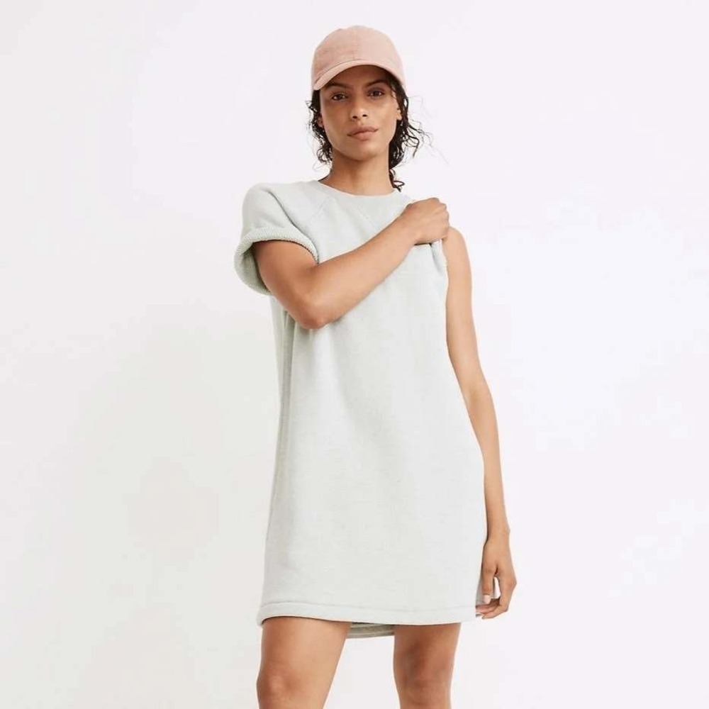 Madewell dress‎ knee mini jersey sage green MED day dress easy wear cool mom euc